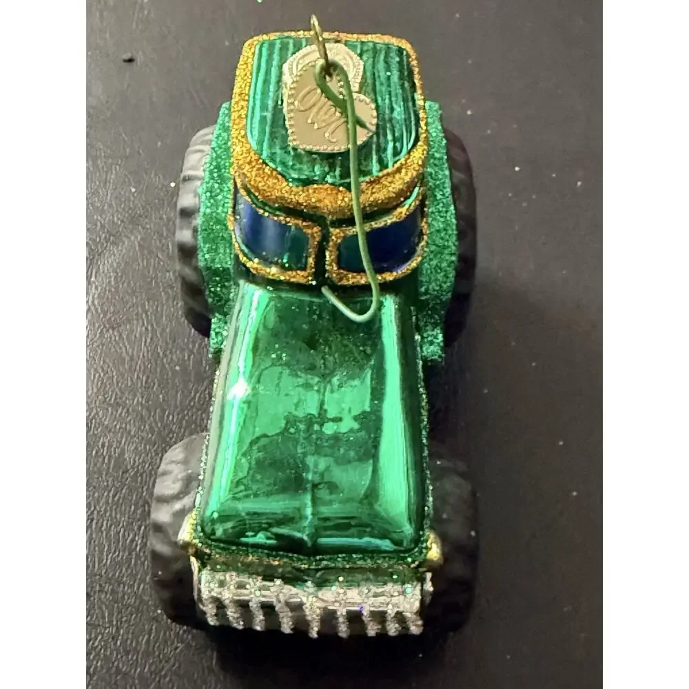 Old World Christmas Green/Yellow Farm Tractor Hand Blown Glass Ornament